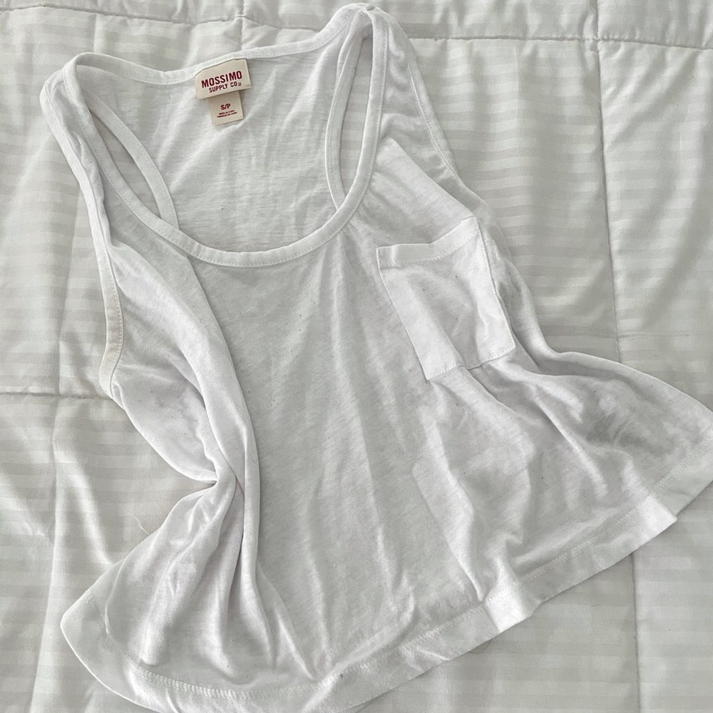 White cropped workout tank